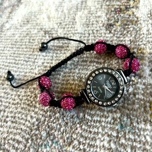 Picaro Couture quartz jewel beaded cord women’s wrist watch bracelet EUC pink